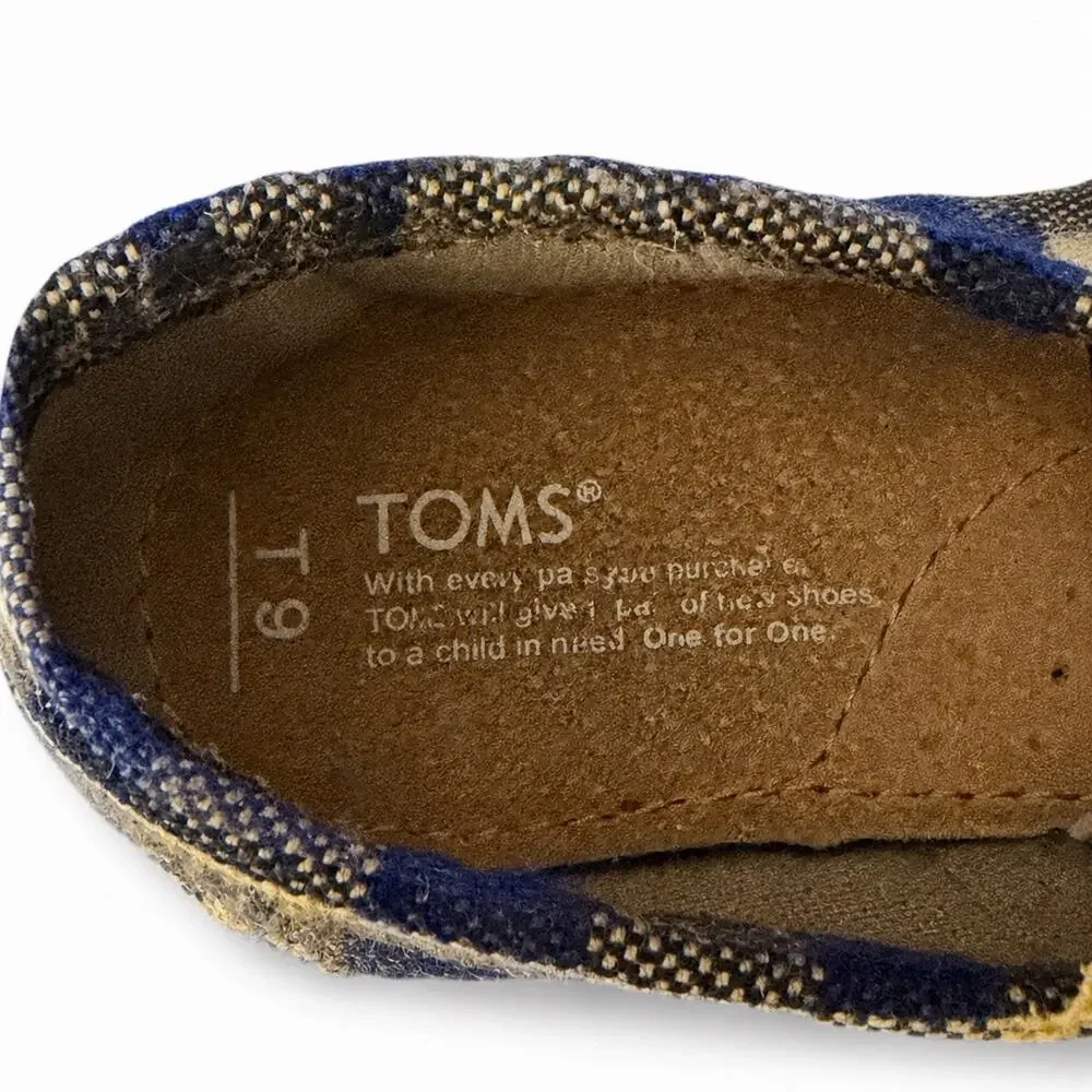 TOMS Toddler Shoes Size 9 Blue Plaid Slip On Alpargata Kids Casual